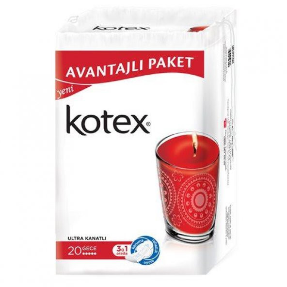 Kotex Ultra Kanatlı Ped 20 Ad Gece Avantajlı Paket