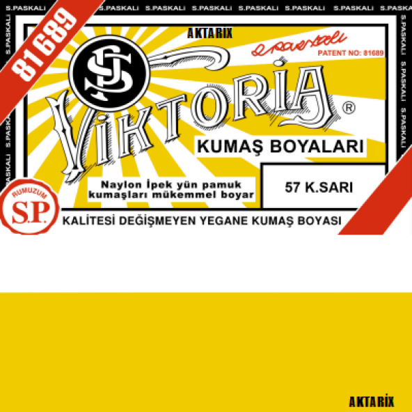 Viktoria 57 K. Sarı Kumaş Boyası Kot-Naylon-Pamuk-Yün-İpek