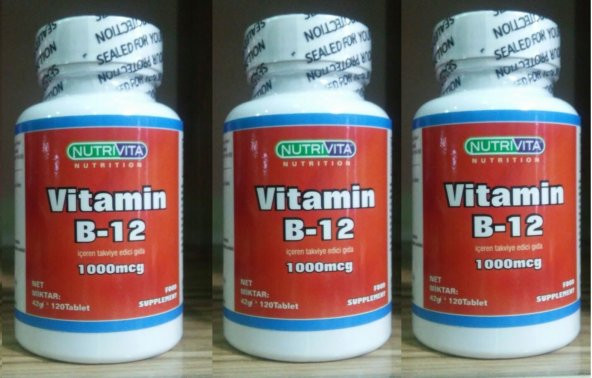 3 Kutu Nutrivita Vitamin B-12 1000 mcg 120 Tablet B Vitamini