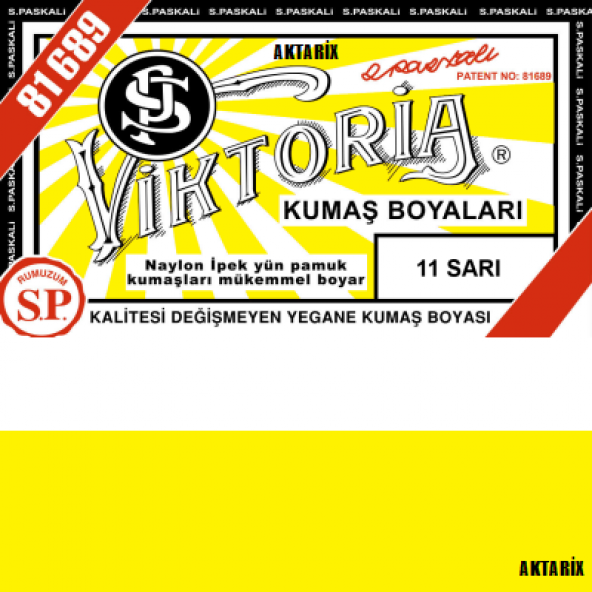 Viktoria 11 Sarı Kumaş Boyası Kot-Naylon-Pamuk-Yün-İpek