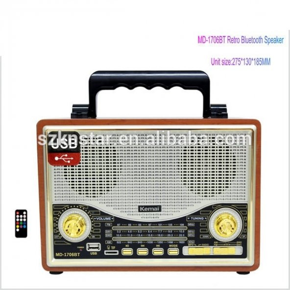 Kemai MD-1706BT Bluetooth Usb Sd Fm Nostaljik Görünümlü Radyo