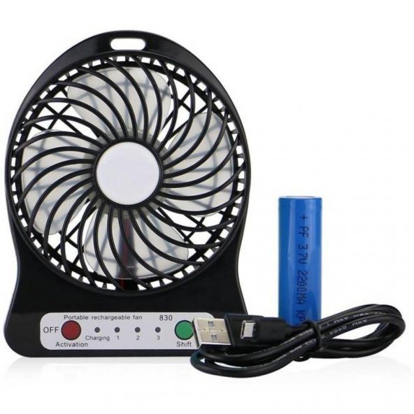 Şarjlı USB Fan Vantilatör Araç İçi Soğutucu Ledli Büyük Fan 14CM