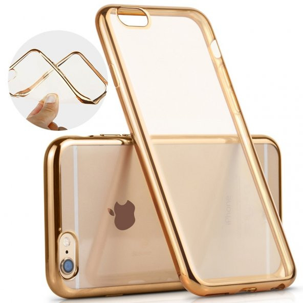 Apple İphone 5 - 5S Kılıf Silikon Transparan Kapak Gold