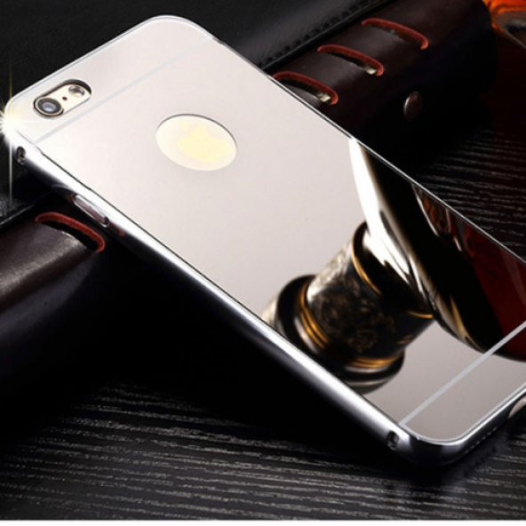 Gpack Apple iPhone 7 Kılıf Aynalı Metal Bumper + Kırılmaz Cam