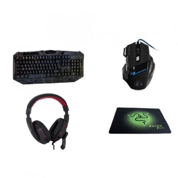 Pro Gaming Klavye Mouse Mikrofonlu Kulaklık Mousepad Oyuncu Seti