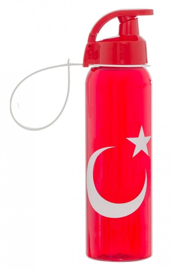 Türk Bayrağı Baskılı 750 ml Kırılmaz Su Matarası (Kırmızı-Beyaz)