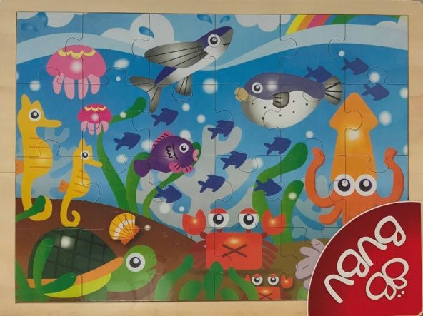 Bubu 24 Parça Deniz Canlıları Ahşap Puzzle