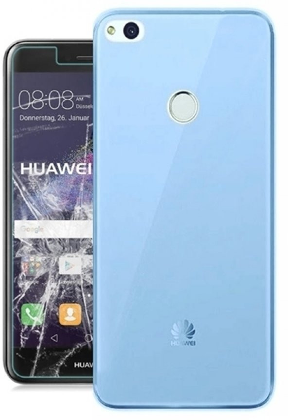 Huawei P9 Lite 2017 Silikon Kılıf 02mm Mavi + Kırılmaz Cam