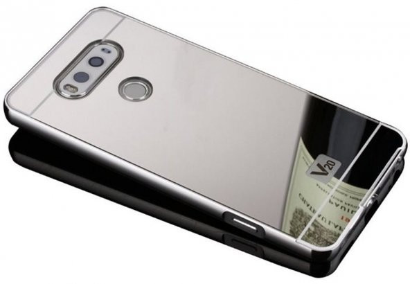 LG V20 Kılıf Aynalı Aliminyum Metal Gümüş + KIRILMAZ CAM