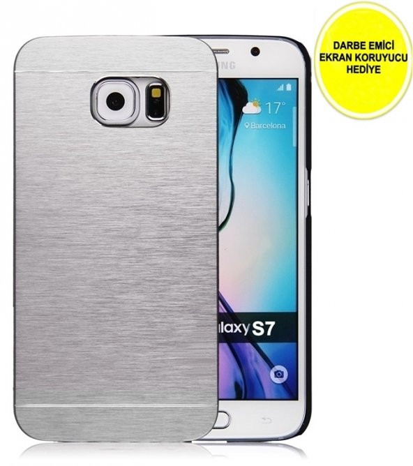Samaung Galaxy S7 Motomo Metal Kılıf Gümüş DARBE EMİCİ EKRAN