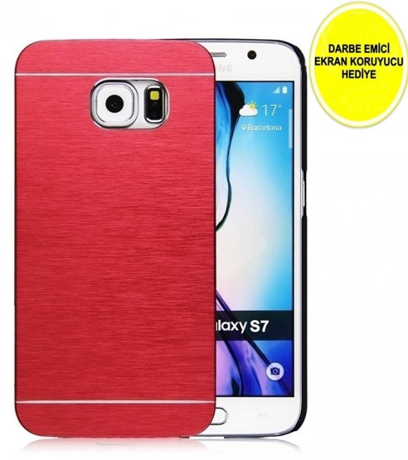 Samaung Galaxy S7 Motomo Metal Kılıf Kırmızı DARBE EMİCİ EKRAN