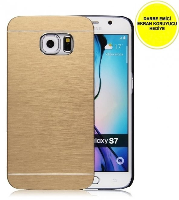 Samaung Galaxy S7 Motomo Metal Kılıf Gold DARBE EMİCİ EKRAN