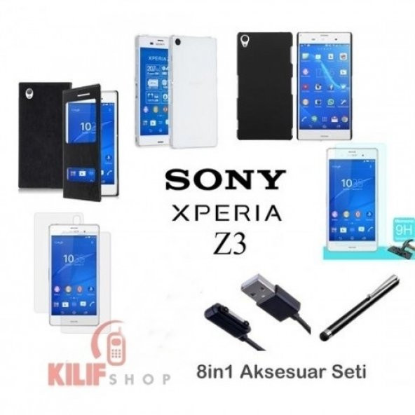 Sony Xperia Z3 Kılıf & Aksesuar Seti 9in1