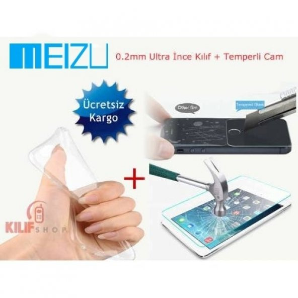Meizu MX4 Kılıf 0.2 mm +Tempered Glass