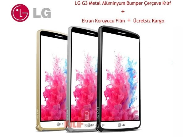 LG G3 Alüminyum Metal Bumper Çerçeve Kılıf +2 Film