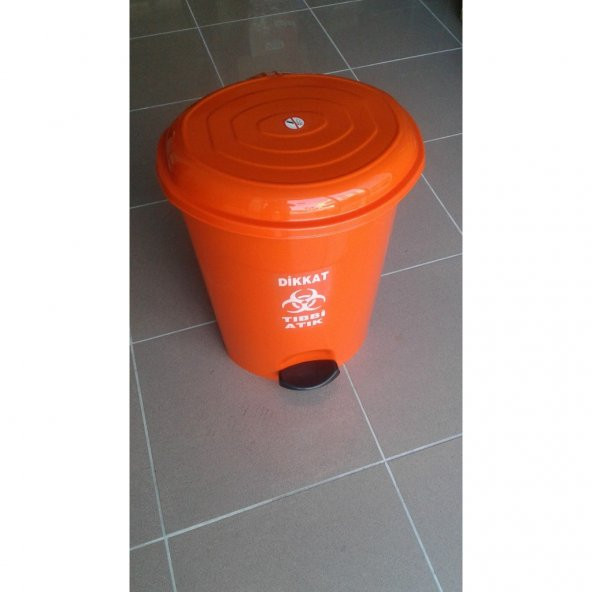 Tıbbi Atık Çöp Kovası Pedallı Turuncu 50 Lt - 1
