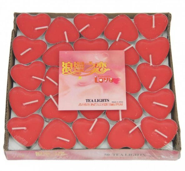 100lü Dekoratif Mini Tea Light Kalp Mum Kırmızı
