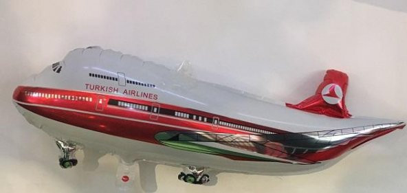 1 Adet Beyaz Kırmızı Uçak Folyo Şekilli Uçan Balon 97cm x 35cm Pa