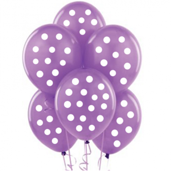 Mor Üstüne Beyaz Puantiyeli 14lü Doğum Günü Parti Balonu