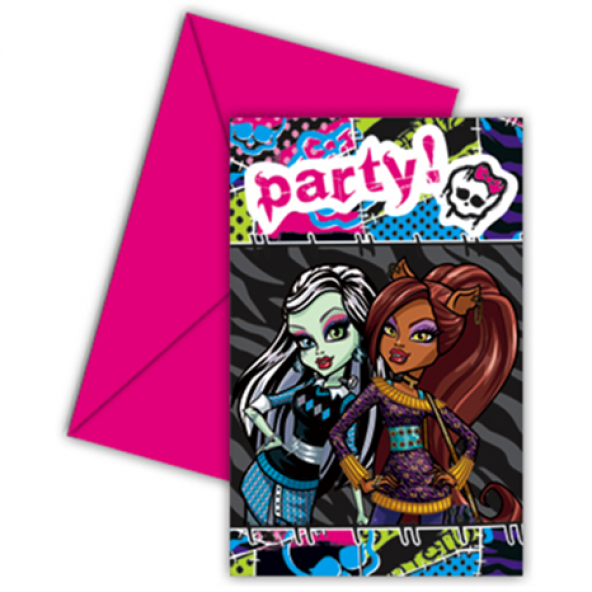 Monster High 6 Davetiye + 6 Zarf Doğum Günü Parti Kartı