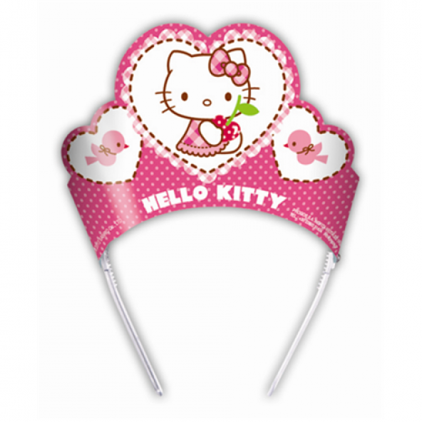 Hello Kitty Karton Taç Şapka 6 Adet Kız Çocuk Doğum Günü - 1