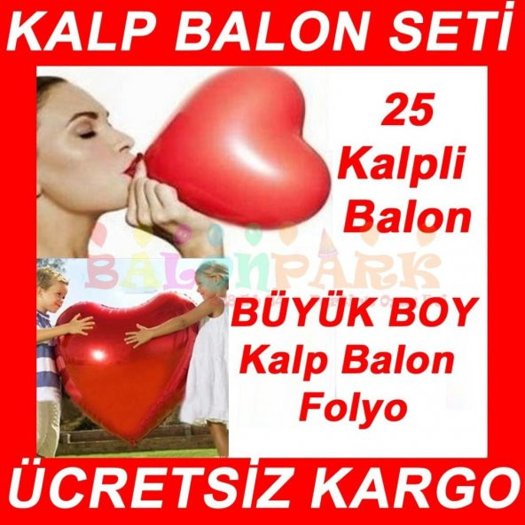 Kalp Balon + Kalpli Folyo 75cm Sevgiliye Doğum günü erkeğe HEDİYE