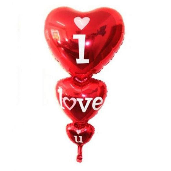 Kalp Balon Ucuz, Folyo 75cm + I love you + Sevgili Kalpli Uçan - 2