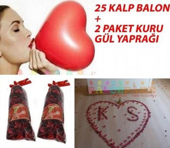 25 Kalpli Balon,700 Gül yaprağı sevgiliye hediye sevgililer günü sepeti