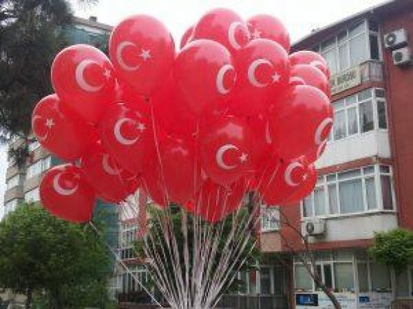 100 lü Bayrak Balon Türk Bayraklı Balon Ay Yıldız Kırmızı Balon - 4