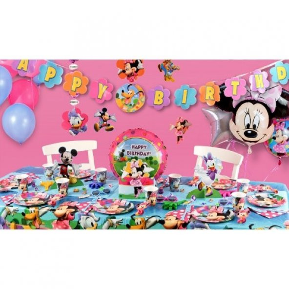 Minnie Mouse Parti Malzemeleri Seti Doğum Günü Süsleri 8 Kişilik