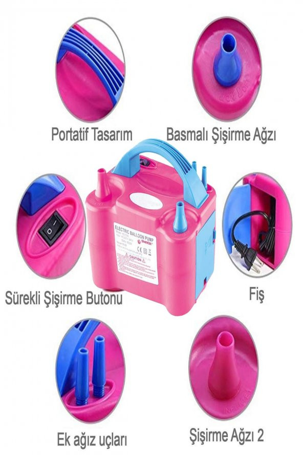 Çift çıkışlı Balon Şişirme Makinası, Elektrikli Balon pompası - 8