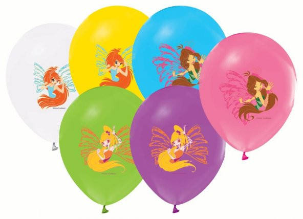 24 Adet Winx Baskılı Karışık Balonlar, Winks Helyumla Uçan