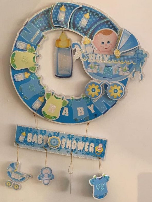 1 Adet Hoşgeldin Bebek Kapı Süsü Mavi Erkek Doğum Odası Baby Shower