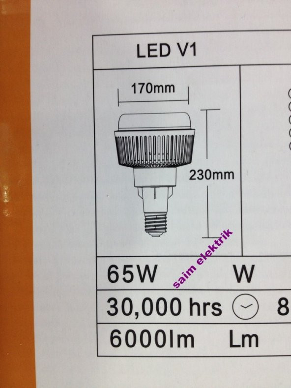 YÜKSEK TAVAN 65W LED AMPÜL E27 BEYAZ 6500 KELVİN
