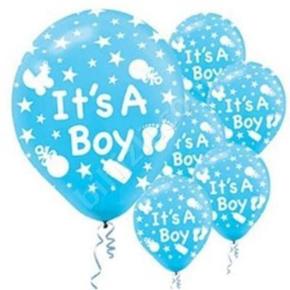 56 adet Mavi Its a Boy Balonu Hastane Bebek Balloon Doğum Odası