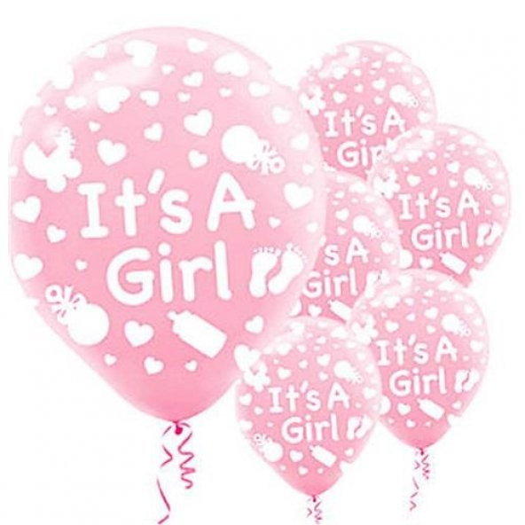56 adet Pembe Its a Girl Balonu Hastane Bebek Balloon Doğum Odas