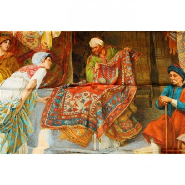 Aker Osmanlı Serisi Pazarda  Renk Krem zemine Kırmızı &amp Mavi tonları kgak1-642