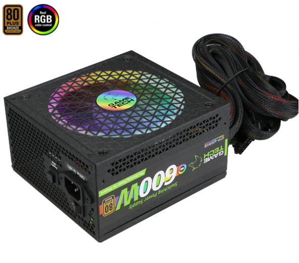GAMETECH GTP-600 RGB 600W 80 Plus Bronze Sertifikalı Power Supply PC Güç Kaynağı
