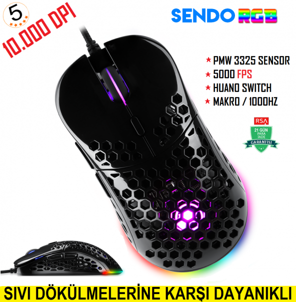 GAMEPOWER SENDO GLOSSY Parlak 10.000 DPI RGB Gaming Oyuncu Mouse - 2