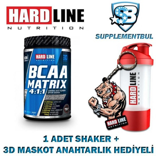 Hardline BCAA Matrix Bögürtlen 630 Gr. + 1 Shaker + 1 3D Maskot A