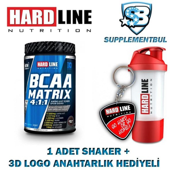 Hardline BCAA Matrix Bögürtlen 630 Gr. + 1 Shaker + 1 3D Logo Ana