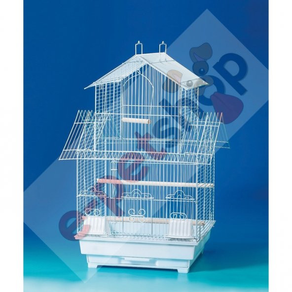 Çin Evi Modeli Papağan Kafesi Boyalı 40,5x40,5x59 cm