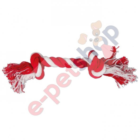 Çift Toplu İp Sargı Köpek Oyuncağı (Kırmızı/Beyaz) 30 cm