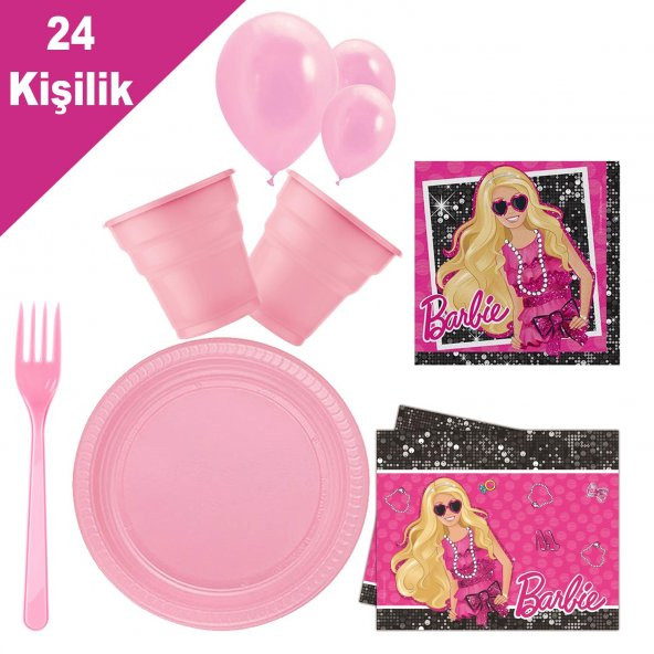 Barbie 24 Kişilik 12 Parça Doğum Günü Seti malzemeleri