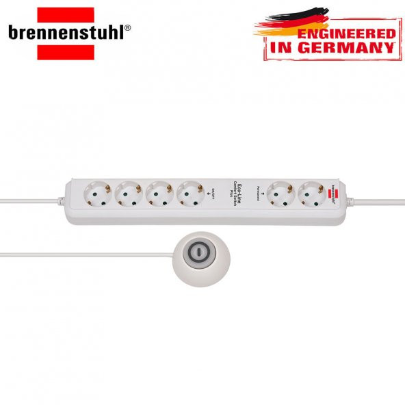 Brennenstuhl Eco-Line Comfort Switch Plus Kumandalı 2+4 Uzatma Priz Beyaz