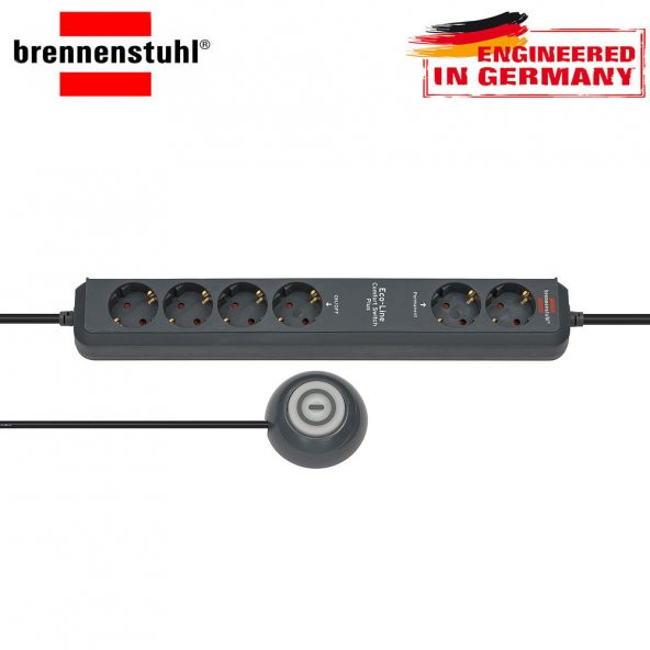 Brennenstuhl Eco-Line Comfort Switch Plus Kumandalı 2+4 Uzatma Priz Siyah