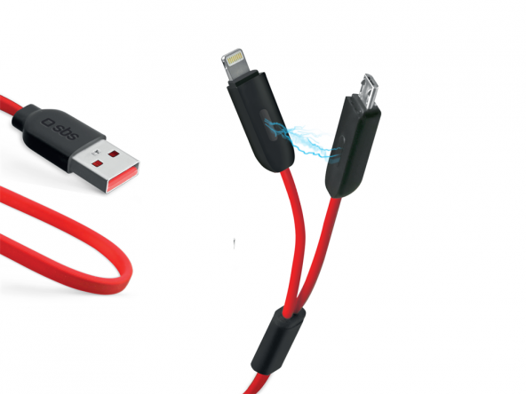 SBS Lightning & Micro-USB Çift Çıkışlı Kırmızı Kablo