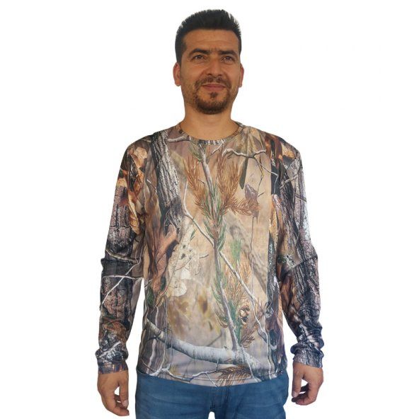 Antler Kahve Orman Desen Uzun Kollu Tshirt  XL