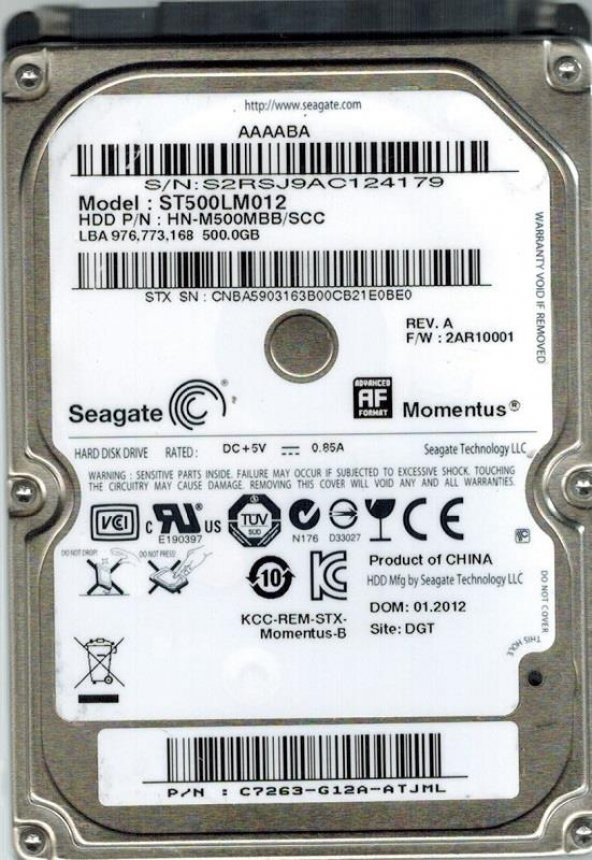 SEAGATE ST500LM012 500GB 5400RPM 8MB 2.5 SATA 6.0Gb/s Notebook HDD
