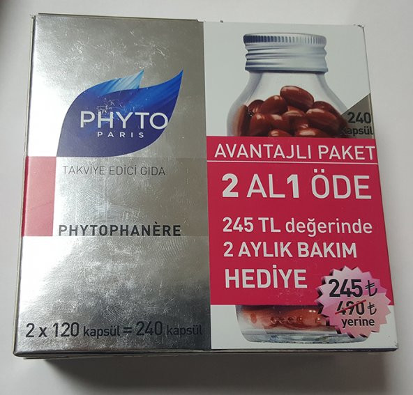 Phyto Phytophanere Kapsül 2x120 Adet Puanlı SKT:10.09.2019